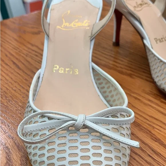 Christian Louboutin White Mesh Slingback Bow Pumps - Picture 2 of 3